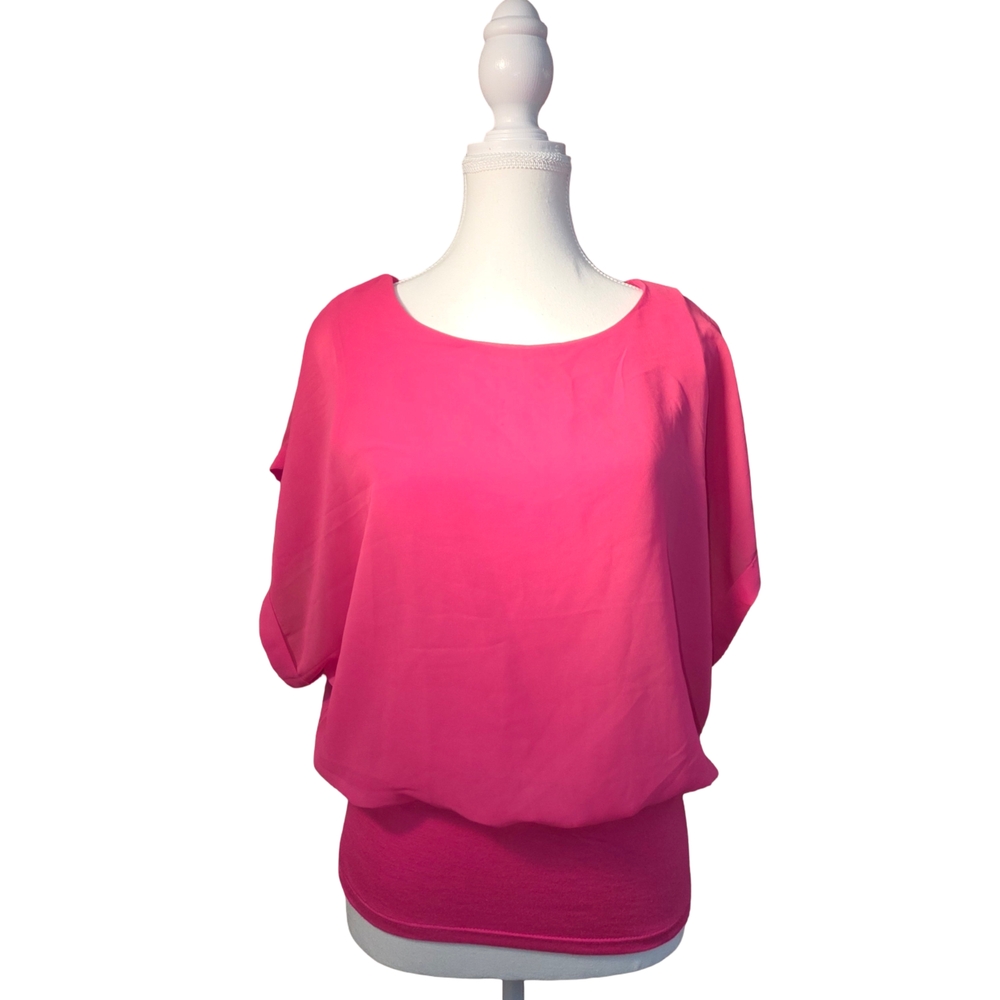 Joseph A Bright Pink Blouson Top | Flowy Overlay | Feminine Chic